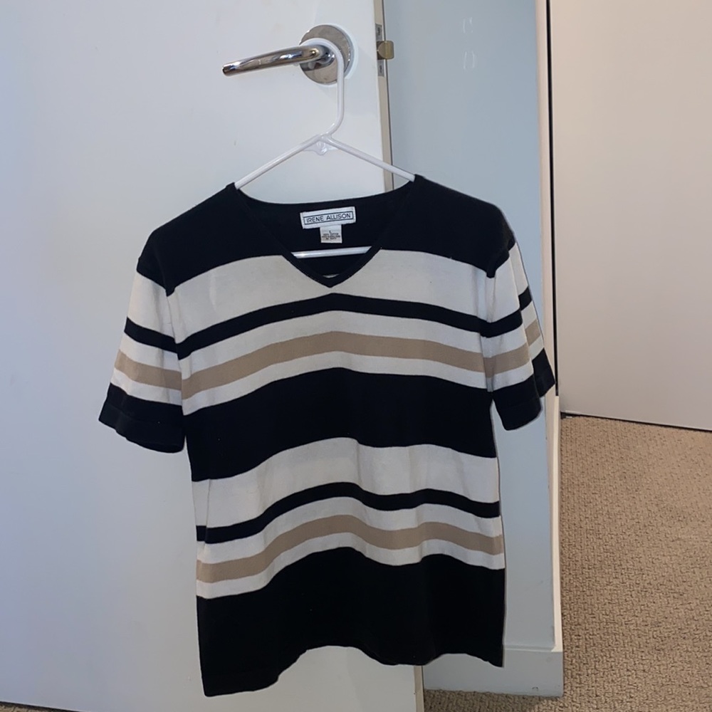 Irene Allison Short Sleeve Striped Tee Large Large Like New 100% Cotton Vintage